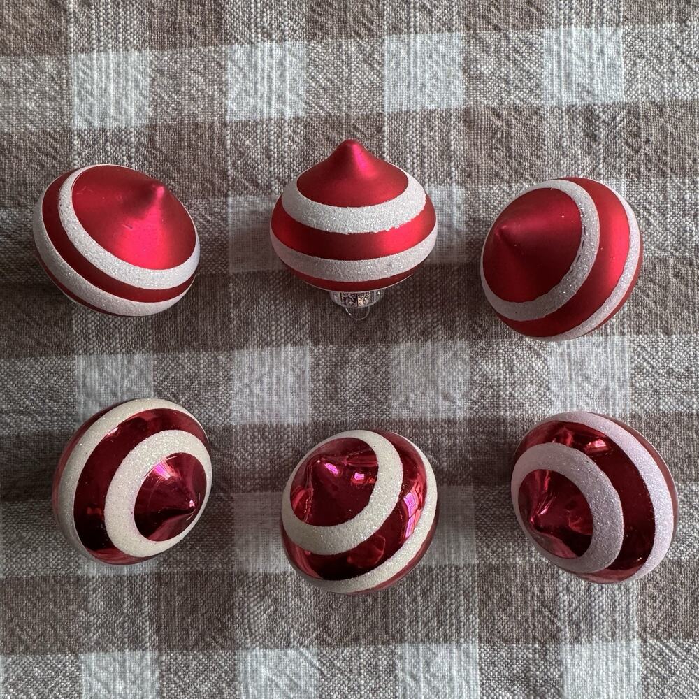Striped Blown Glass Top-Shaped Ornaments - 6